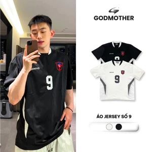Áo Thun Jersey Số 9 GODMOTHER Áo Thun Thể Thao Thêu Đắp Da Nổi Nam Nữ Unisex Streetwear Năng Động