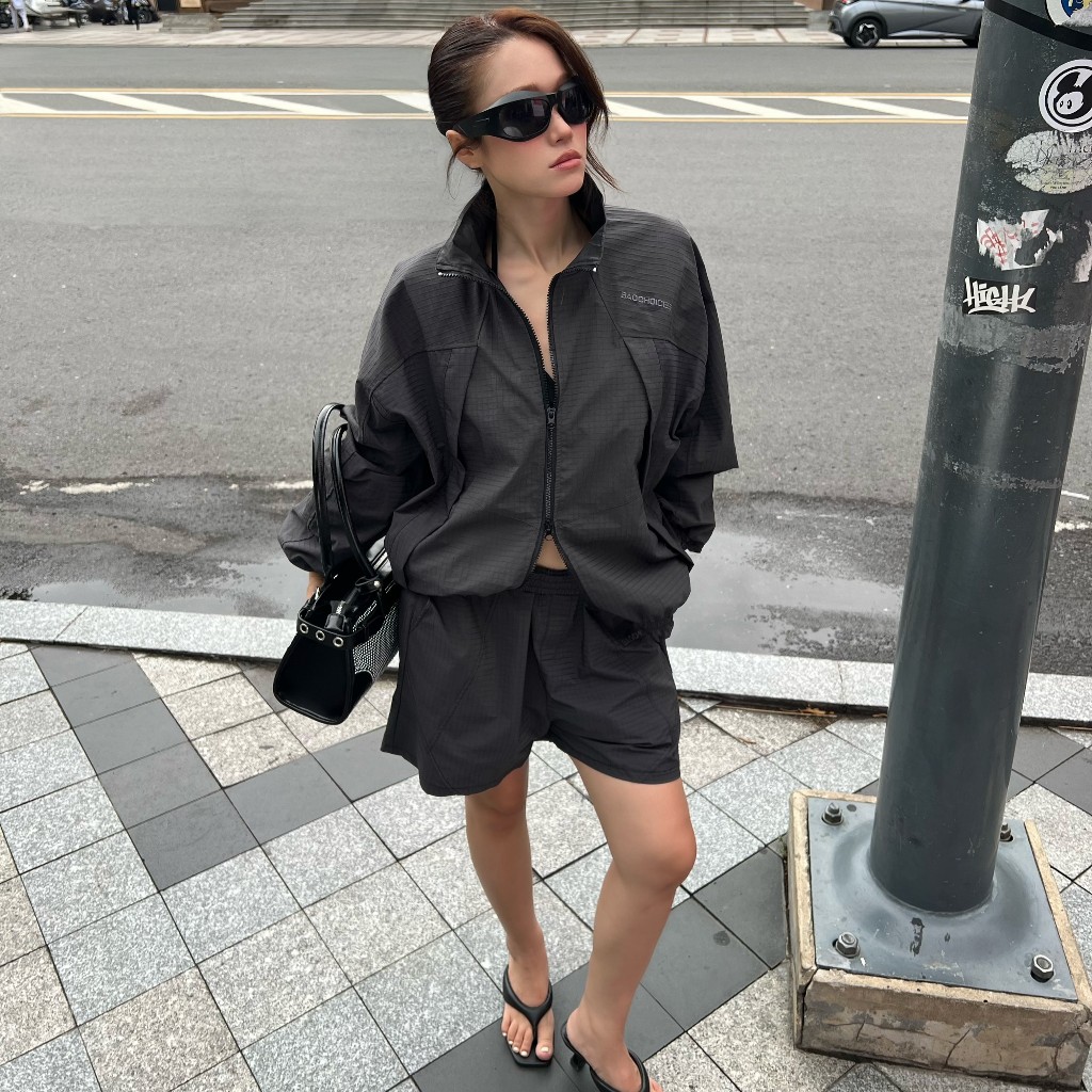 Bad Choices | Set Áo khoác dù cổ đứng boxy và Quần short dù RIPSTOP