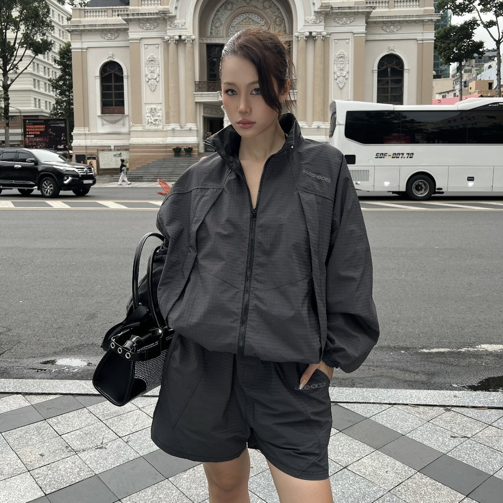 Bad Choices | Set Áo khoác dù cổ đứng boxy và Quần short dù RIPSTOP