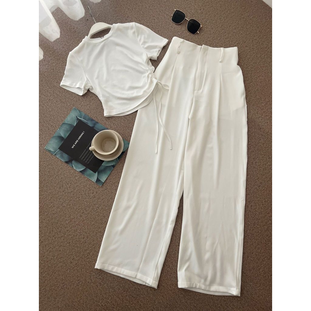 Set bộ áo thun crotop phối quần culottes cạp cao 2 màu vàng, hồng A1260