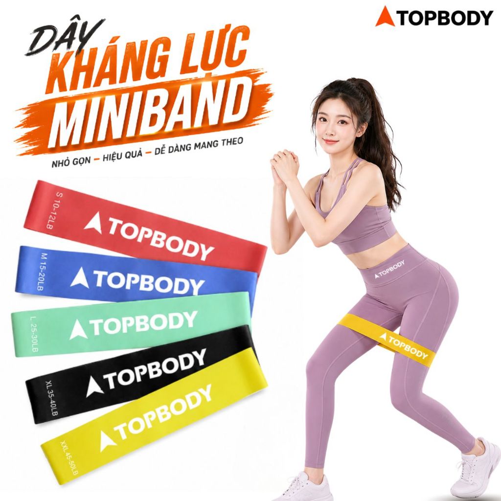 Dây Kháng Lực MiniBand Cao Su Tập Chân Mông Đùi TOPBODY, Bộ 5 Dây Mini Band Kháng Lực