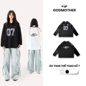 Áo Thun Thể Thao Dài Tay Số 7 GODMOTHER Áo Phối Tay Bóng Unisex Form Rộng Phong Cách Mỹ Hip Hop