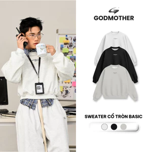 Áo Sweater Cổ Tròn GODMOTHER 2025 Dáng BOXY Chất Nỉ Lông Cáo Dài Tay Chữ Thêu