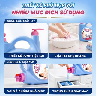 (Tặng Quạt Tích Điện) Can Nước Giặt TopGia 2 Vòi 5.3KG Hương Hoa Sương Mai, Lưu Hương 100H, An Toàn