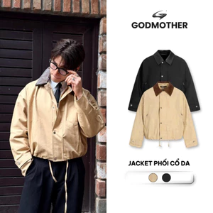 Áo Khoác Jacket GODMOTHER Phối Cổ Da Khoá Kéo Phong Cách Menswear Trẻ Trung Hip Hop Năng Động