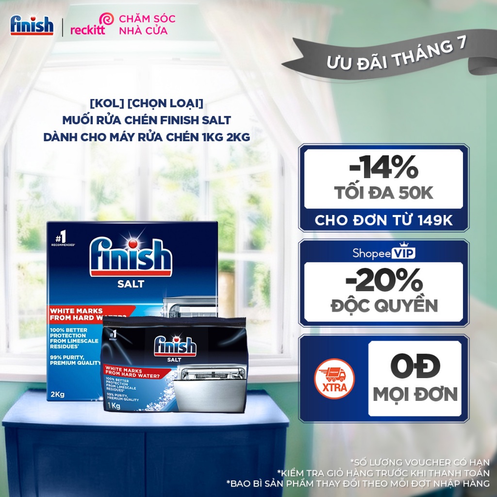 [KOL] [Chọn Loại] Muối Rửa Chén Finish Salt Dành Cho Máy Rửa Chén 1KG 2KG