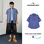 Áo Sơ Mi Kẻ Caro Ngắn Tay GODMOTHER Áo Sơ Mi Caro Xanh Dương Retro Unisex Form Rộng Cổ Điển Hàn Quốc
