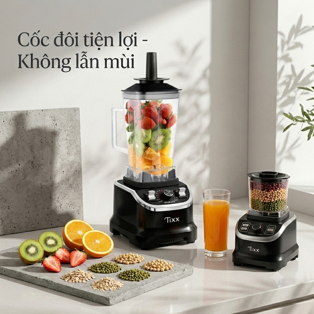 TIXX Máy Xay Sinh Tố 6 lưỡi dao Có cốc ăn dặm không bị ám mùi dung tích lớn 2L Máy Xay