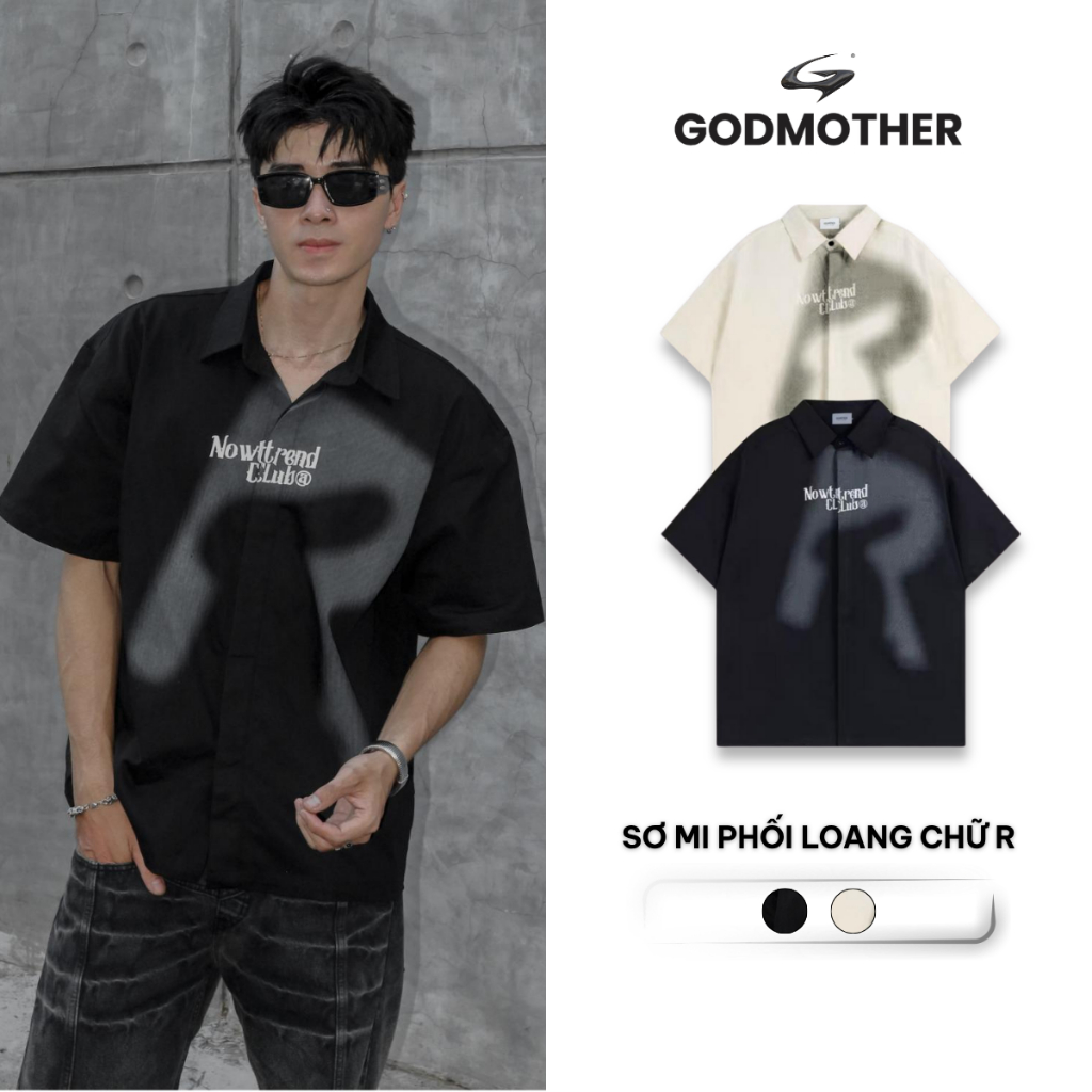 Áo Sơ Mi Phối Loang GODMOTHER Chất Kaki Sơ Mi Cộc Tay Phối Màu Cá Tính Menswear Nam Nữ