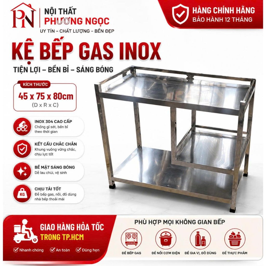 🔥 KỆ BẾP GA INOX 45x75 – GỌN GÀNG, CHẮC CHẮN, TIỆN LỢI 🔥