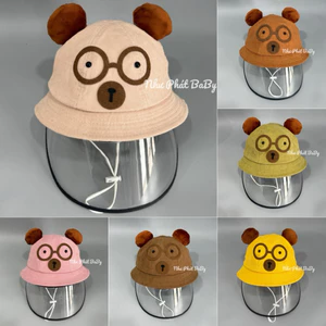 Nón bucket,mũ vành chắn gió cản bụi thêu logo cún cho bé trai và bé gái kèm màn che bảo hộ nhiều màu sắc
