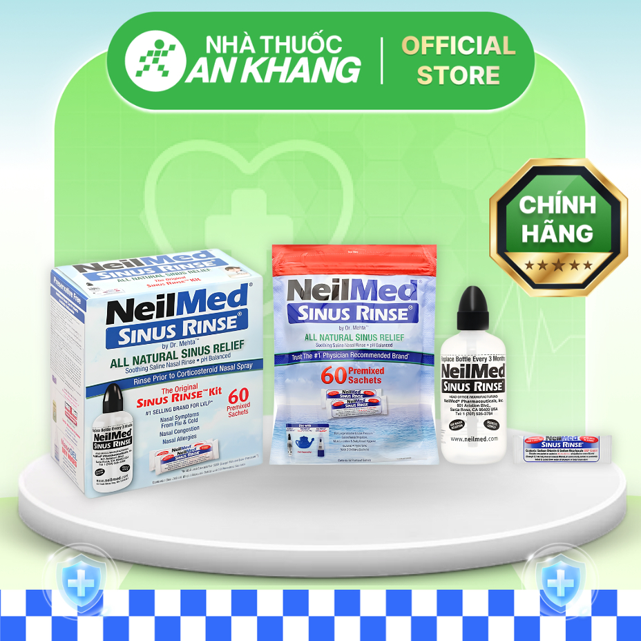 Bộ dụng cụ vệ sinh mũi Neilmed Sinus Rinse (1 bình 240ml + 60 gói) [Nhà Thuốc An Khang - Chính Hãng 100%]