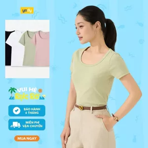 Áo thun tshirt nữ YODY, áo croptop cổ chữ U tôn dáng, trẻ trung WCTS26S002