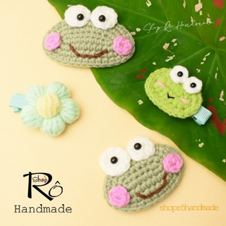 Kẹp tóc mái ếch xanh len cute cho nữ và bé gái 4cm, 6cm |Cặp tóc Handmade dễ thương |Shop Rô Handmade
