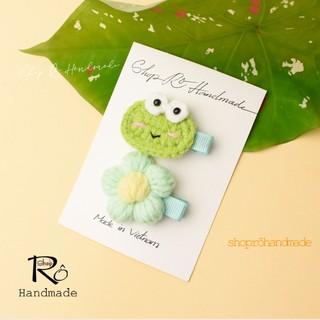 Kẹp tóc mái ếch xanh len cute cho nữ và bé gái 4cm, 6cm |Cặp tóc Handmade dễ thương |Shop Rô Handmade