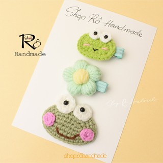 Kẹp tóc mái ếch xanh len cute cho nữ và bé gái 4cm, 6cm |Cặp tóc Handmade dễ thương |Shop Rô Handmade