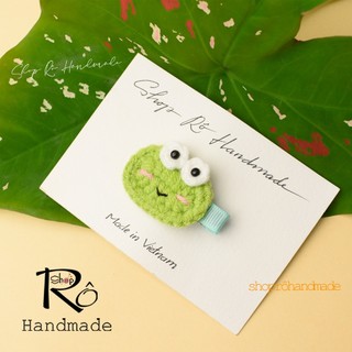 Kẹp tóc mái ếch xanh len cute cho nữ và bé gái 4cm, 6cm |Cặp tóc Handmade dễ thương |Shop Rô Handmade