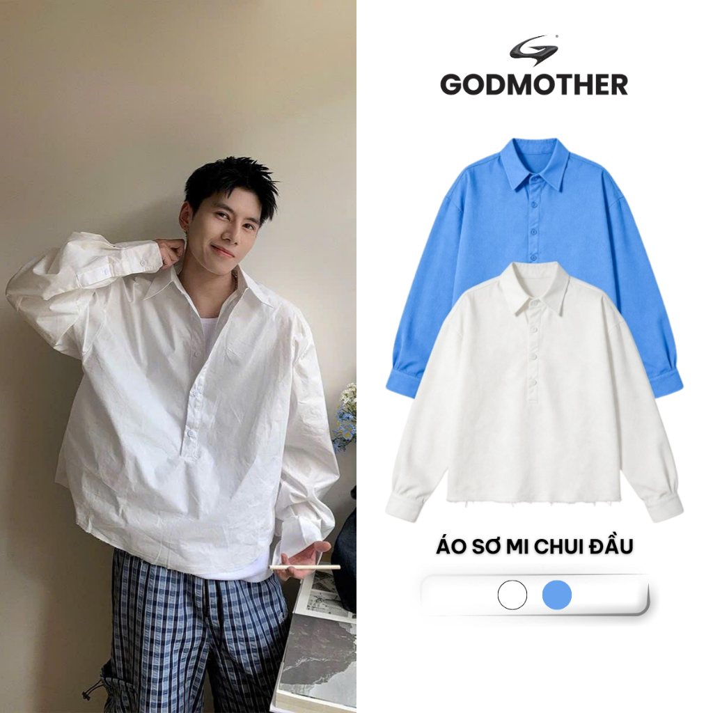 Áo Sơ Mi Chui Đầu GODMOTHER 2026 Sơ Mi Form Rộng Phong Cách Tối Giản Năng Động