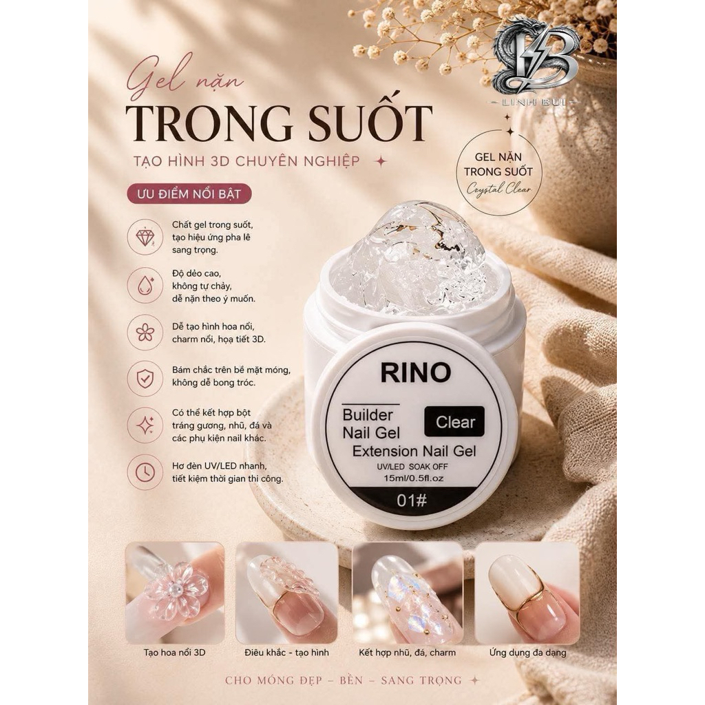 Gel Nặn Trong Suốt 3D RINO – Builder Extension Gel Clear