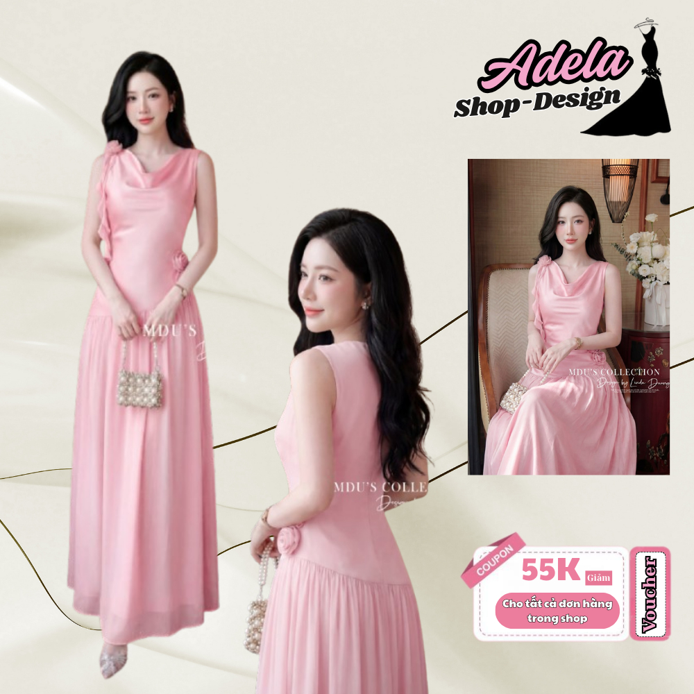 Váy Công Chúa ADELA DESIGN Lụa Satin Phối Tơ Óng Hàn Dáng Bay Dịu Dàng Thanh Lịch MDU6358