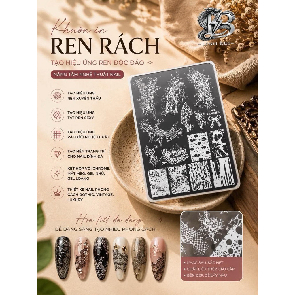 KHUÔN IN NAIL HỌA TIẾT REN RÁCH – VINTAGE LACE STAMPING PLATE Linh Bùi