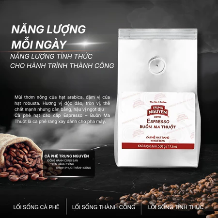 Cà phê Hạt Espresso BUÔN MA THUỘT Trung Nguyên Legend Pha Máy Gói Thơm Đậm Vị 500gr