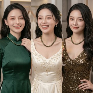 [ DAISYN ] N979 vòng cổ ngọc trai mặt hạt 14li xanh lá , dây chuyền ngọc trai nhân tạo , chuỗi hạt ngọc
