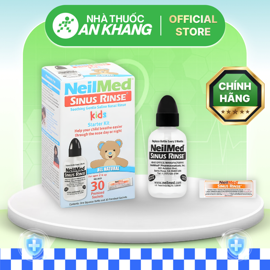 Bộ dụng cụ vệ sinh mũi Neilmed Sinus Rinse cho bé (1 bình 120ml + 30 gói) [Nhà Thuốc An Khang - Chính Hãng 100%]