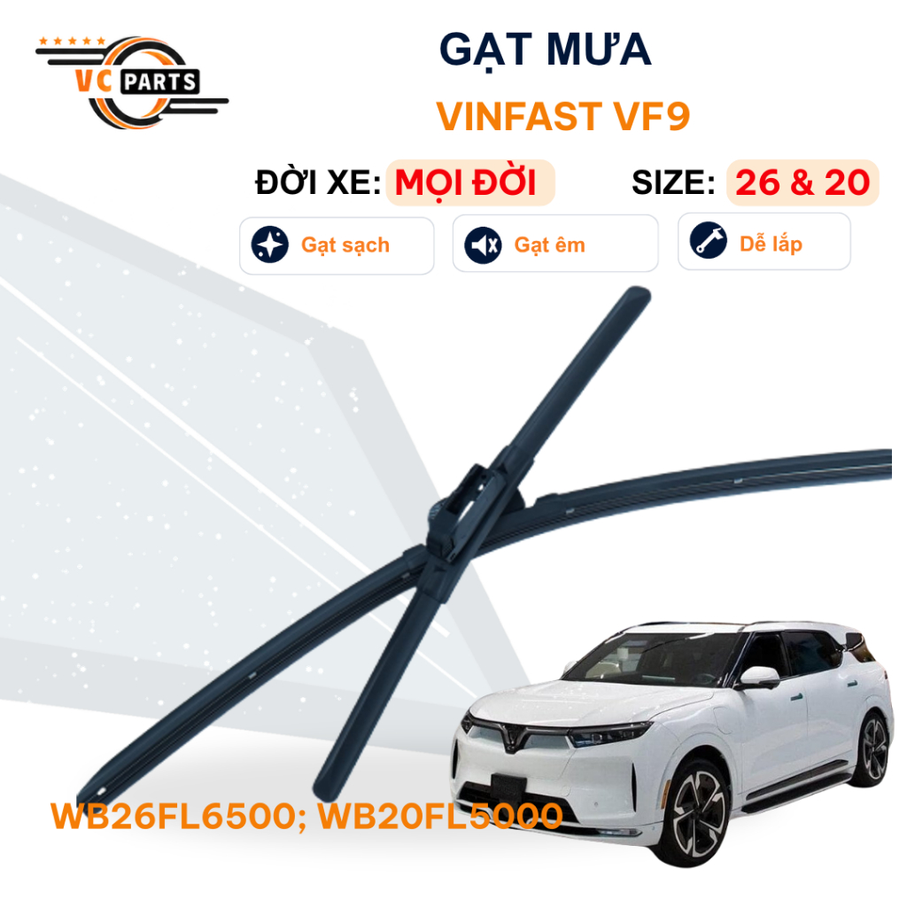 Lưỡi Gạt Mưa Thân Mềm Schaeffler Kích Thước 26 Inch & 20 Inch Cho Vinfast VF9