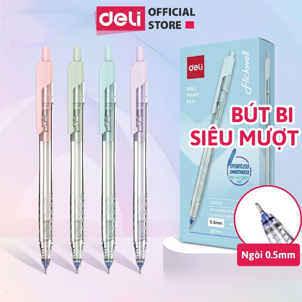 [MUA 3 GIẢM 30%] Combo 5/10/20 Bút Bi Deli EQ32 Ngòi 0.5mm Nét Thanh Mảnh Màu Pastel Cho Học Sinh Sinh Viên Văn Phòng