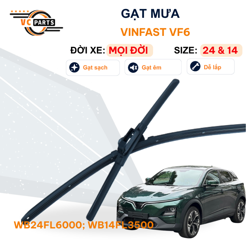 Gạt Mưa Thân Mềm Schaeffler Kích Thước 24 & 14 Cho VinFast VF6