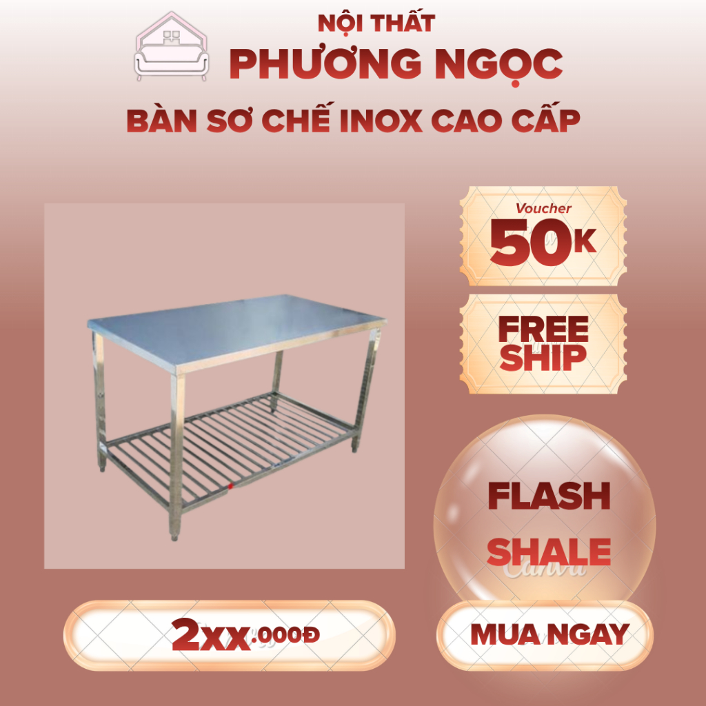 bàn inox sơ chế đủ kích thước inox 100%