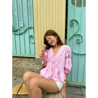 Áo Caro Hồng Tay Lửng - DamiByQuynh