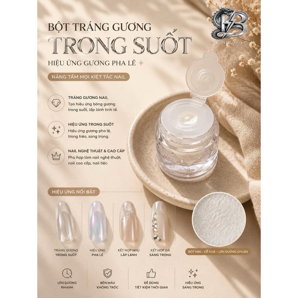 Bột Tráng Gương Nail Trong Suốt | Bột Gương Ánh bạc Nail | Bột Mirror Nail Art linh bùi