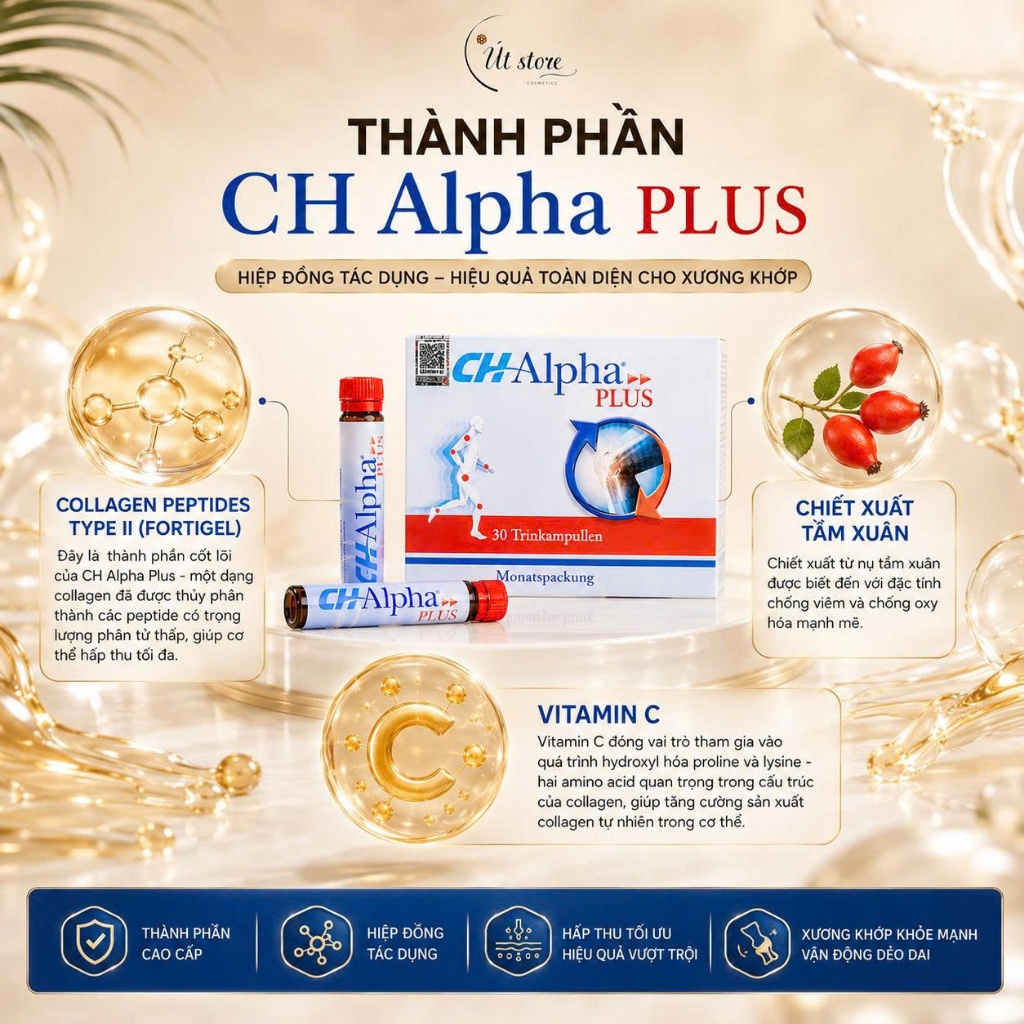 Hộp 30 Lọ Nước Uống Collagen Hỗ Trợ Sụn Khớp Quiris CH-Alpha Plus Đức