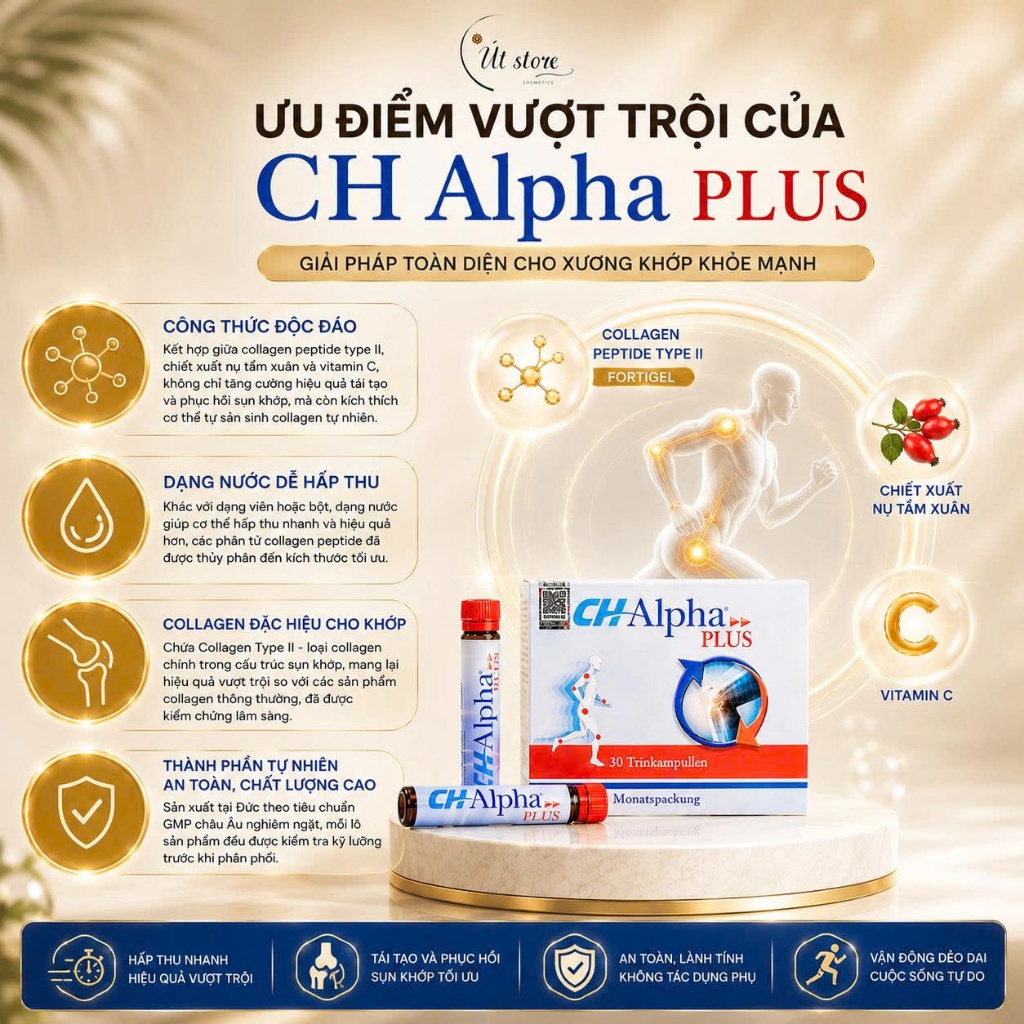 Hộp 30 Lọ Nước Uống Collagen Hỗ Trợ Sụn Khớp Quiris CH-Alpha Plus Đức