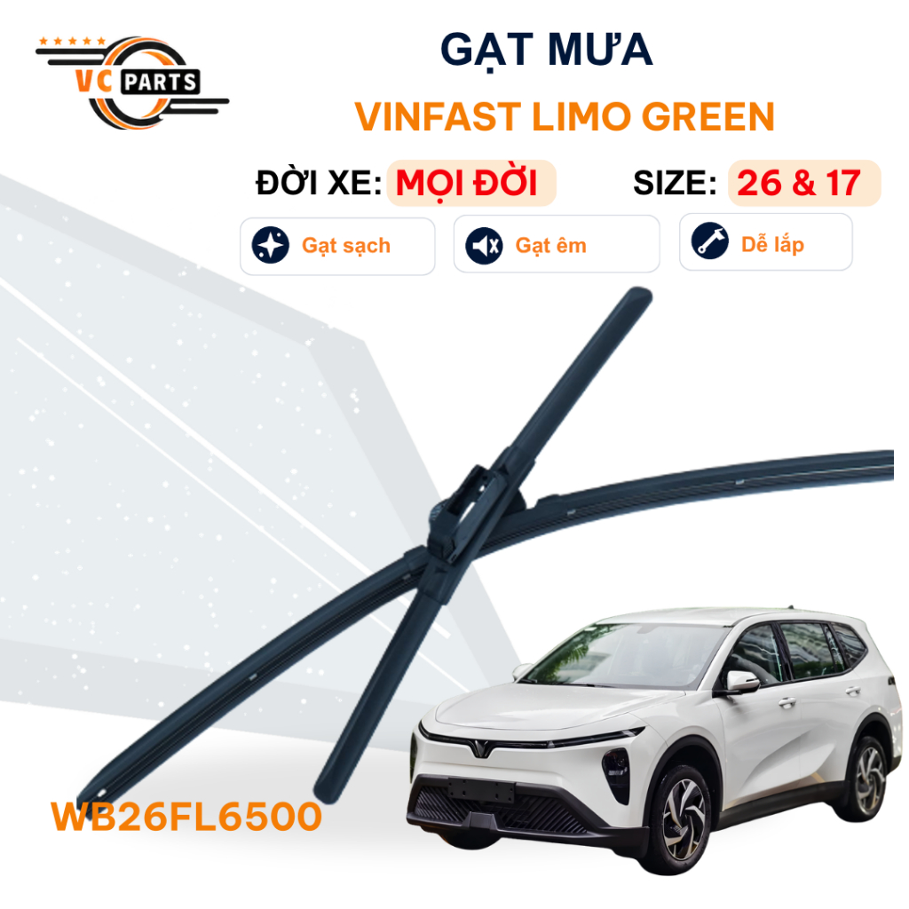 Gạt Mưa Thân Mềm SCHAEFFLER Kích Thước 26 & 17 Cho VINFAST LIMO GREEN
