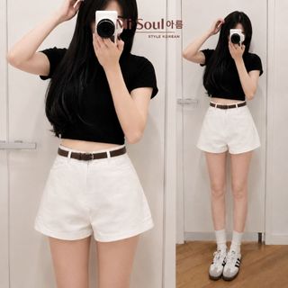 Quần Short Kaki Bigsize Cạp Cao Dáng A, Quần Đùi Nữ Basic Tôn Dáng Che Bụng Misoul 563