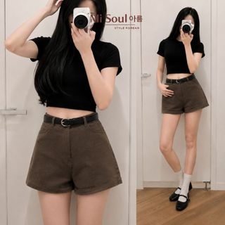 Quần Short Kaki Bigsize Cạp Cao Dáng A, Quần Đùi Nữ Basic Tôn Dáng Che Bụng Misoul 563
