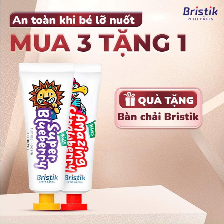 Kem Đánh Răng Cho Bé, Bristik Hàn Quốc, Kem Đánh Răng Trẻ Em Trên 1 Tuổi, Giúp Bé Chống Sâu Răng 50g