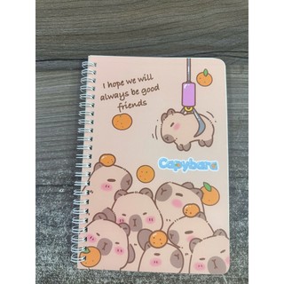 Sổ lò xo hình capybara khổ A5, giấy kẻ ngang, bìa hoạt hình dễ thương dùng ghi chép, học tập và làm sổ tay
