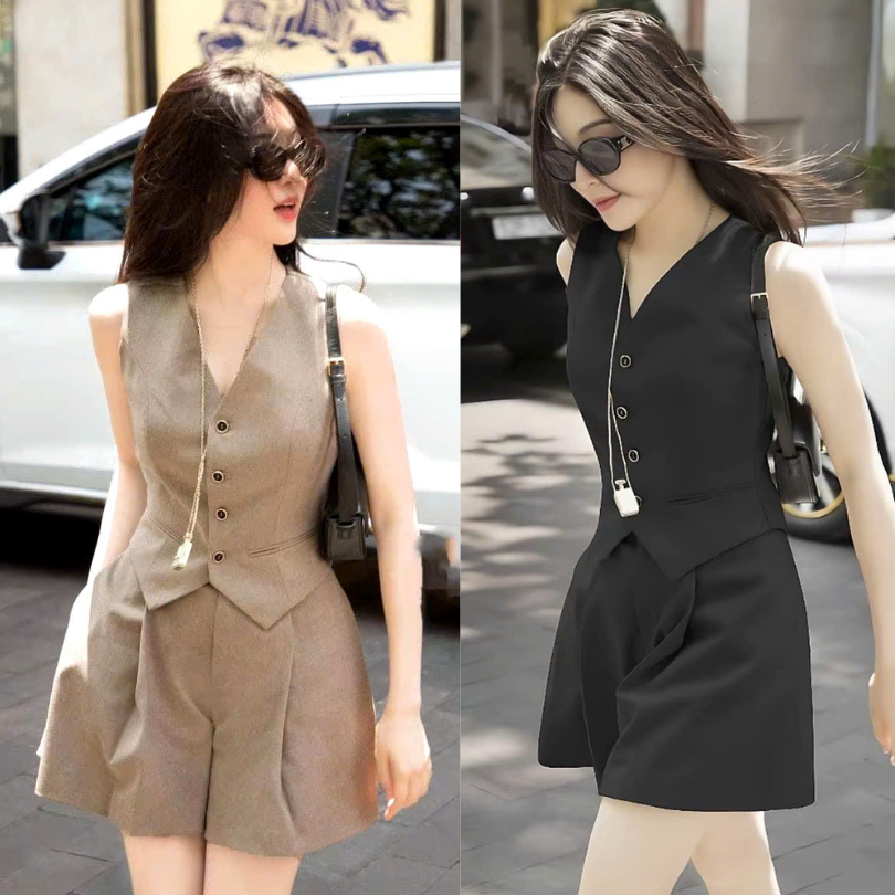Set Đồ Nữ Bigsize ESHOP A394 Áo Ghi Lê Phối Quần Đùi Short Cotton Lạnh, Set Bộ Mùa Hè Sang Chảnh