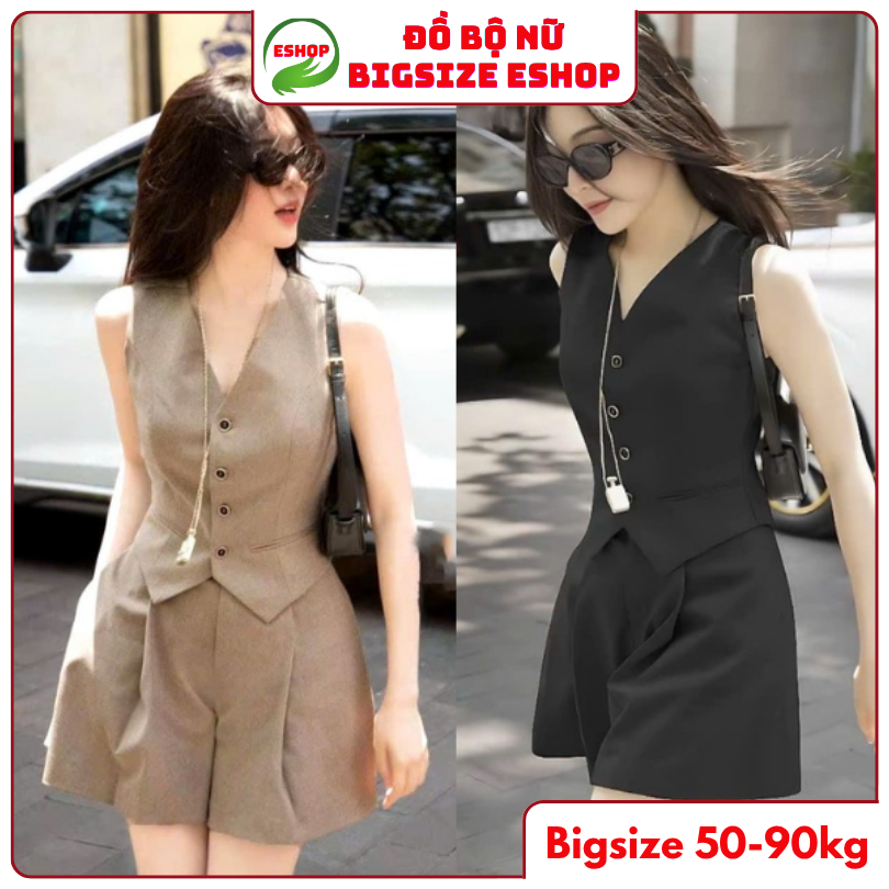 Set Đồ Nữ Bigsize ESHOP A394 Áo Ghi Lê Phối Quần Đùi Short Cotton Lạnh, Set Bộ Mùa Hè Sang Chảnh