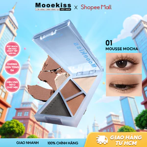Bảng phấn mắt Mooekiss gồm 4 màu, bao gồm cả màu lì và màu nhũ, hoàn hảo cho lớp trang điểm nhẹ nhàng