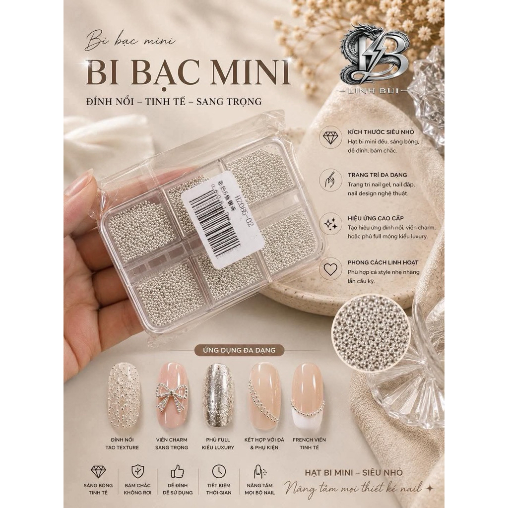 Bi bạc mini nhiều kích cỡ phụ kiện trang trí nail  Linh Bùi
