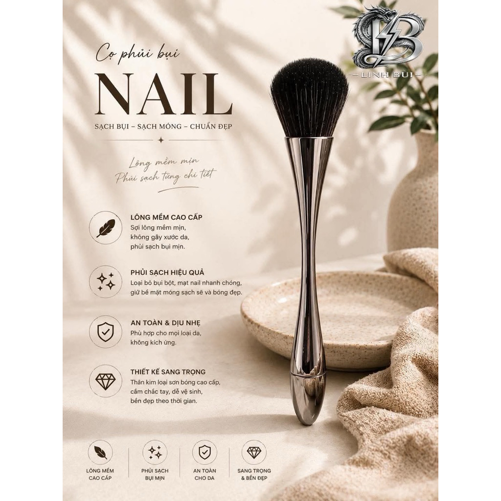 Cọ Phủi Bụi Nail Cao Cấp | Cọ Quét Bụi Móng Lông Mềm | Dụng Cụ Làm Nail Cho Thợ Nail Linh Bùi