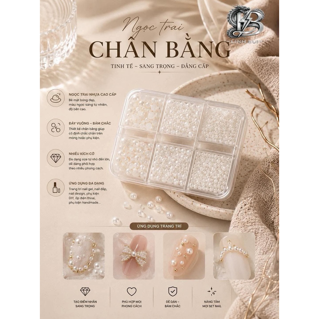 ngọc trai chân bằng mini nhiều kích cỡ phụ kiện trang trí nail -Linh Bùi