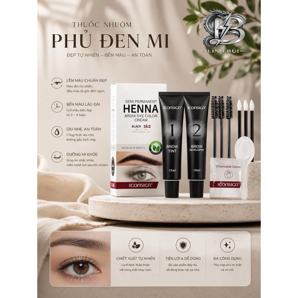 ✨ THUỐC NHUỘM PHỦ ĐEN MI & MÀY thuần chay – ICONSIGN HENNA BROW TINT
