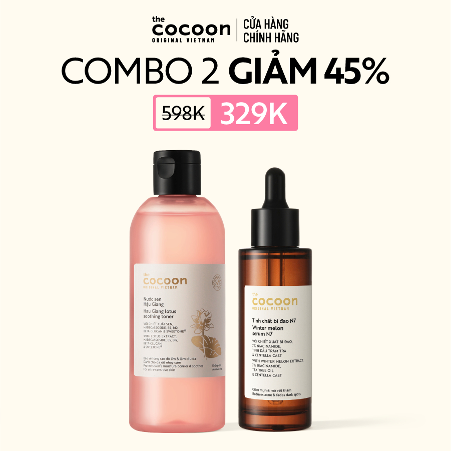 [MUA 2 GIẢM 45%] Combo Tinh chất bí đao N7 70ml + Nước sen Hậu Giang Cocoon 310ml