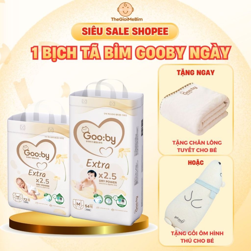 [ Tặng Chăn Lông Tuyết hoặc Gối Ôm Hình Thú - 1 Bịch ] Tã/Bỉm Dán Quần Gooby Ngày Siêu Mỏng Nhẹ, Đủ Size Cho Bé